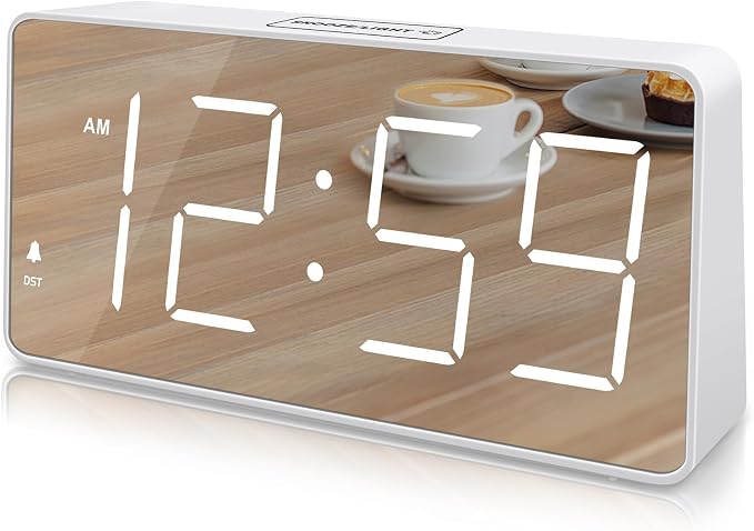 Peakeep Slim Digital Mirror Aesthetic Alarm Clock for Bedrooms Desk Decor