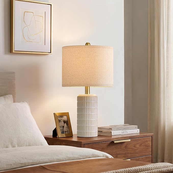 Innqoo 22.6" Modern Ceramic Bedside Lamps Set of 2, Lamps for Bedroom,White - Image 2