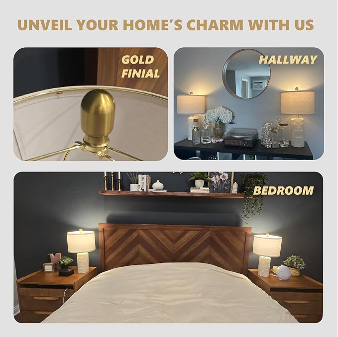 Innqoo 22.6" Modern Ceramic Bedside Lamps Set of 2, Lamps for Bedroom,White - Image 5