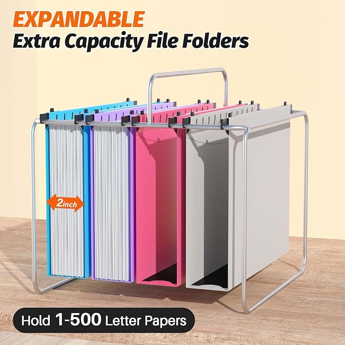 SHUTEX Extra Capacity Plastic Hanging File Folders,12 Pack,Letter, 6 Colors - Image 4
