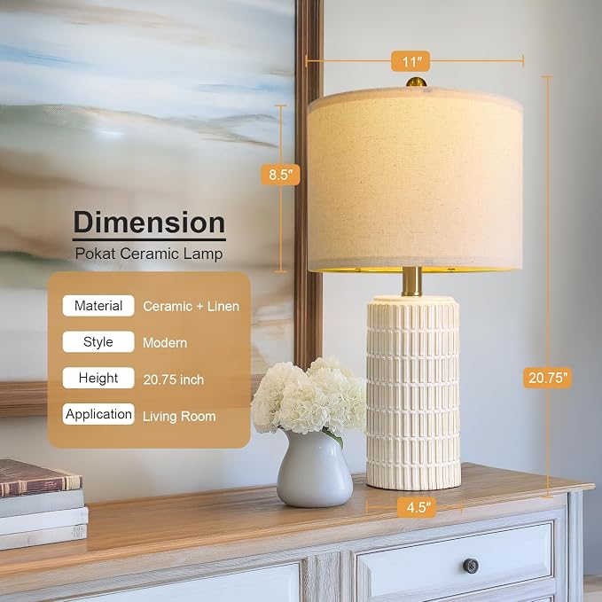 Innqoo 22.6" Modern Ceramic Bedside Lamps Set of 2, Lamps for Bedroom,White - Image 4