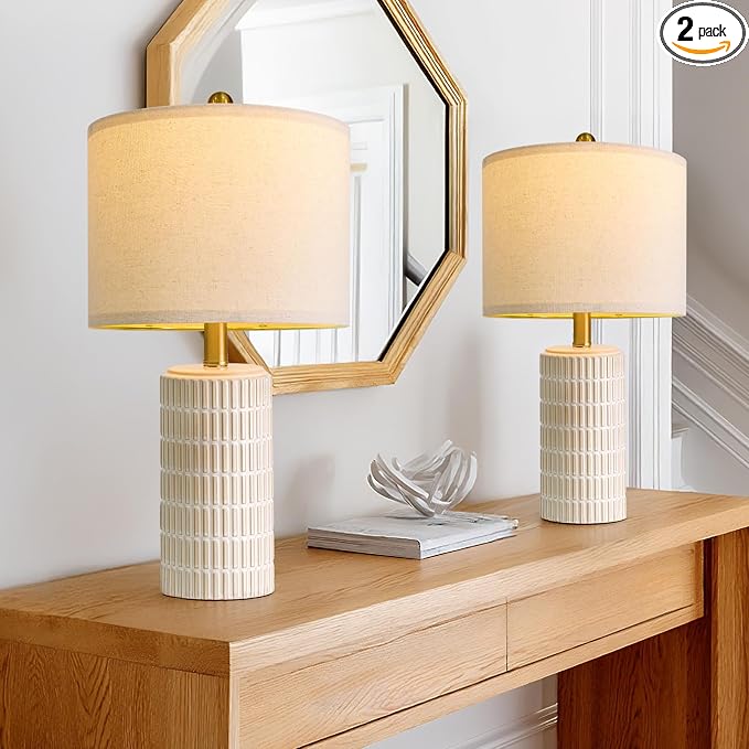 Innqoo 22.6" Modern Ceramic Bedside Lamps Set of 2, Lamps for Bedroom,White - Image 7
