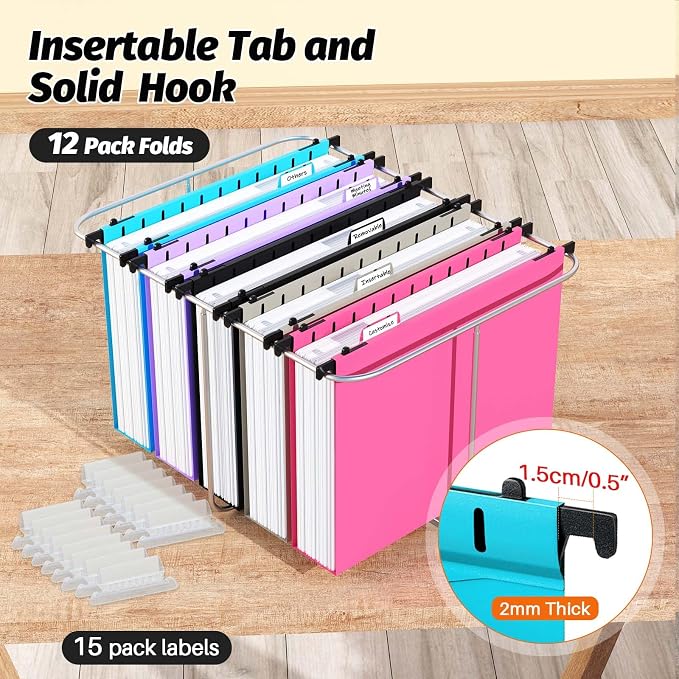 SHUTEX Extra Capacity Plastic Hanging File Folders,12 Pack,Letter, 6 Colors - Image 3