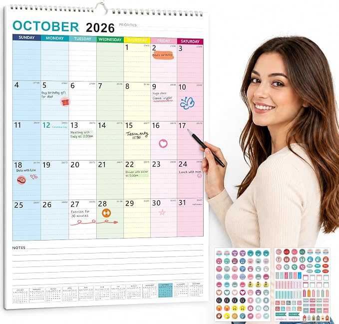 SUNEE 2026-2027 Wall Calendar Extra Large 17"x27", 21 Month July Calendar (Ends March 2028),Vertical Monthly for Wall, Cute